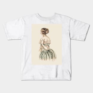 Lady Dressed In Teal Antique Color Lithograph Kids T-Shirt